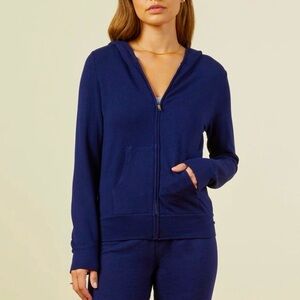 Monrow Supersoft Zip Up Hoody in Navy